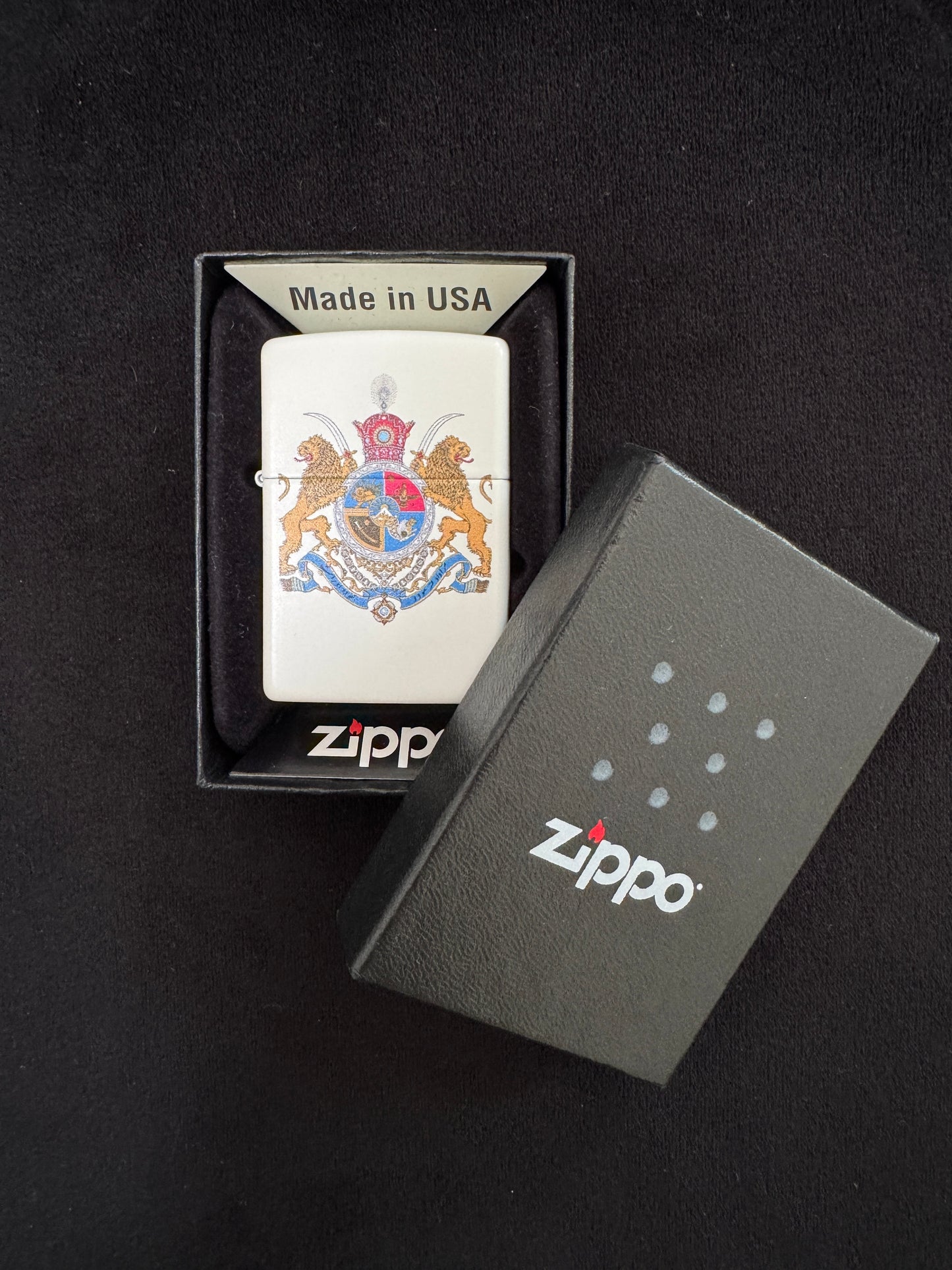 Imperial Iran Coat of Arms Lighter | Pahlavi Crown & Guardian Lions Design