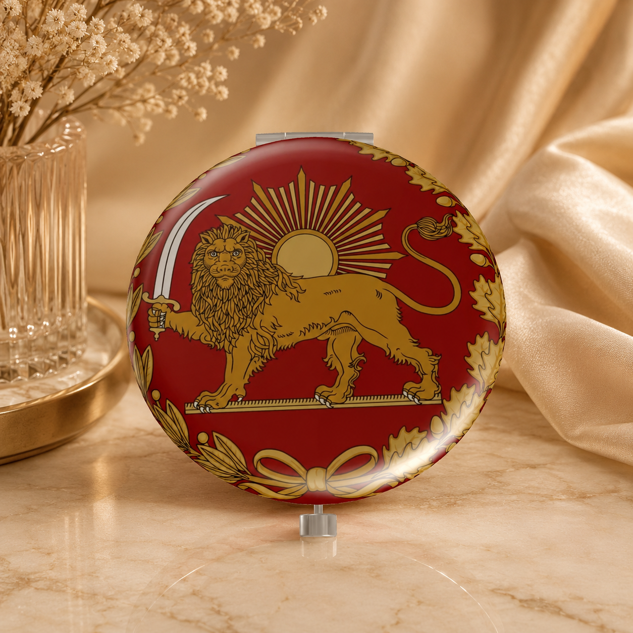 Double-Sided Lion & Sun Pocket Mirror | آینه جیبی دوطرفه شیر و خورشید