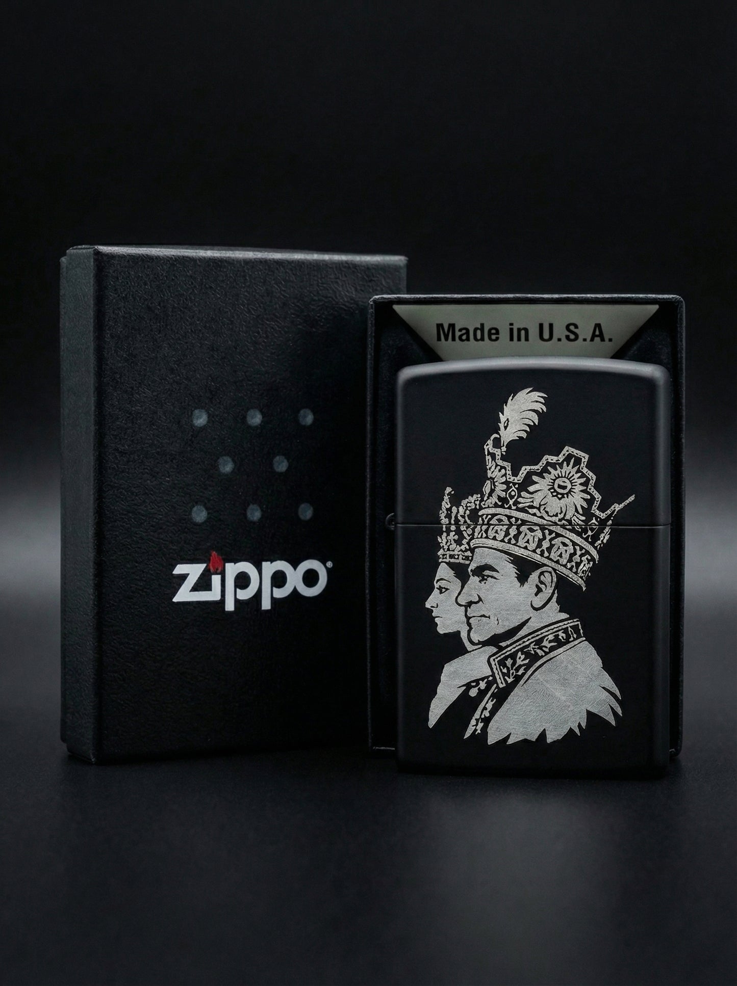 Shah Crown Engraved Zippo Black