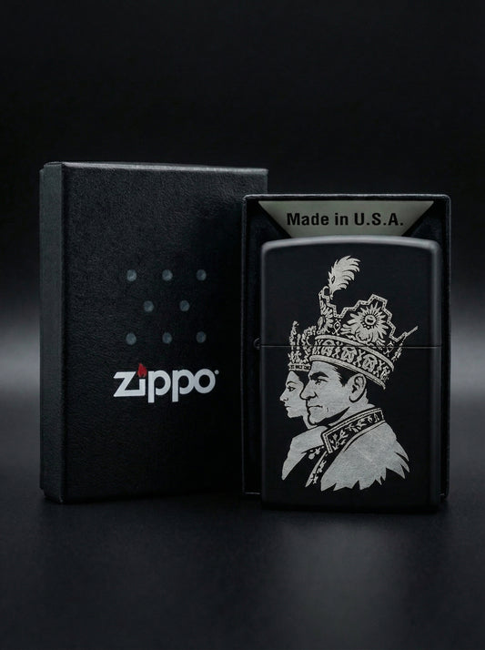 Shah Crown Engraved Zippo Black