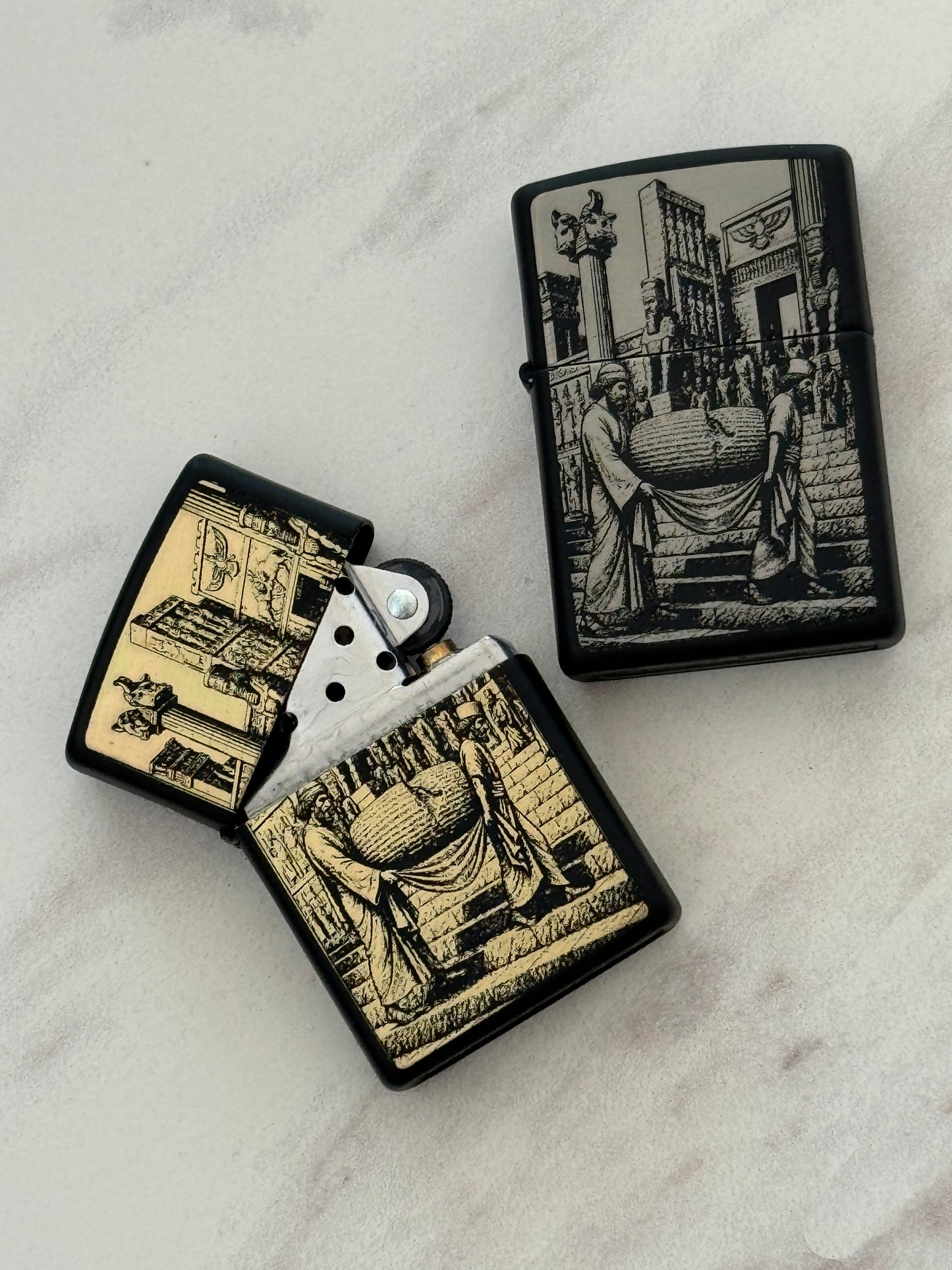 Persepolis Cyrus Cylinder Silver Zippo | فندک زیپو نقره‌ای منشور کوروش و تخت جمشید