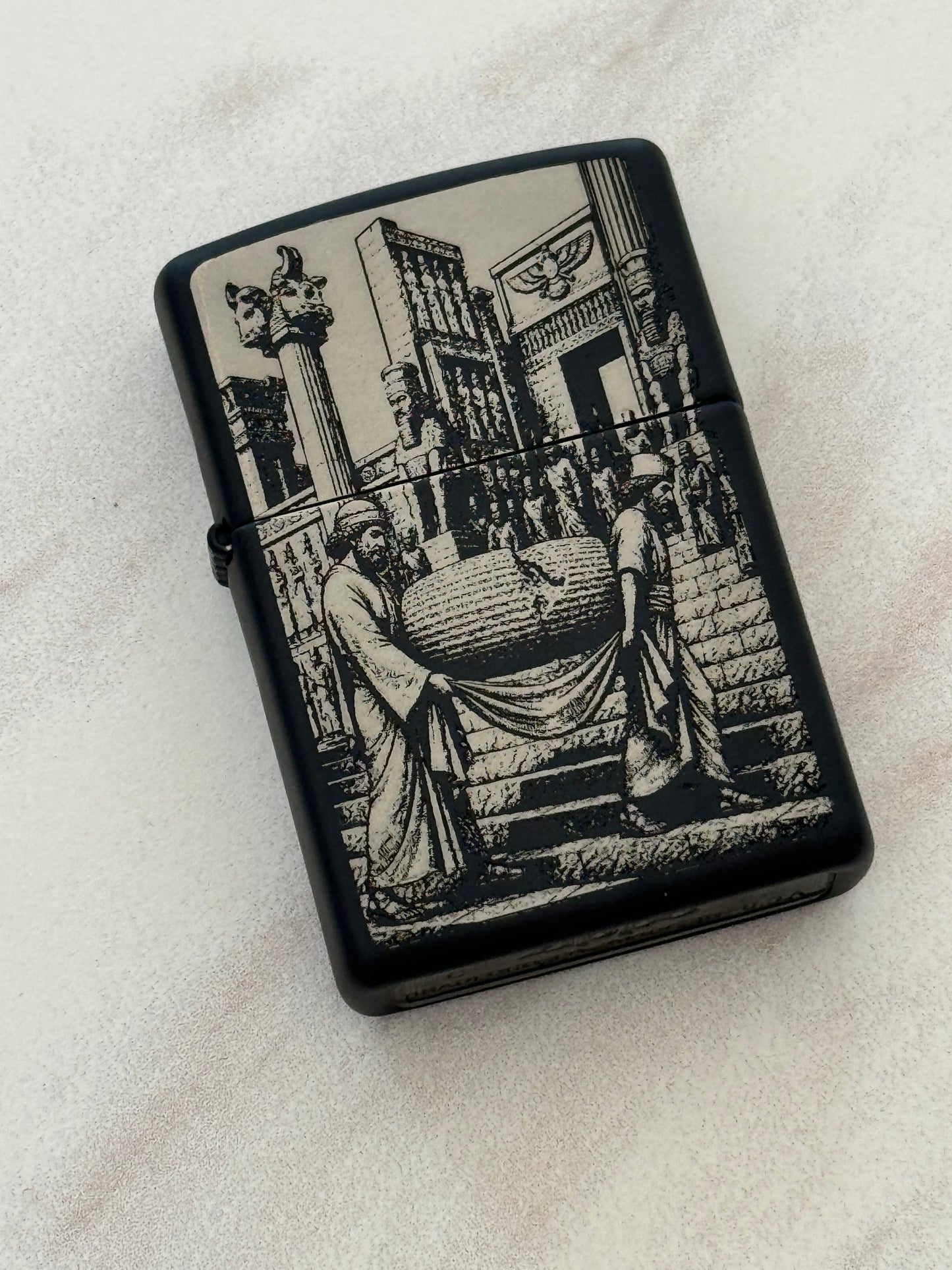 Persepolis Cyrus Cylinder Silver Zippo | فندک زیپو نقره‌ای منشور کوروش و تخت جمشید