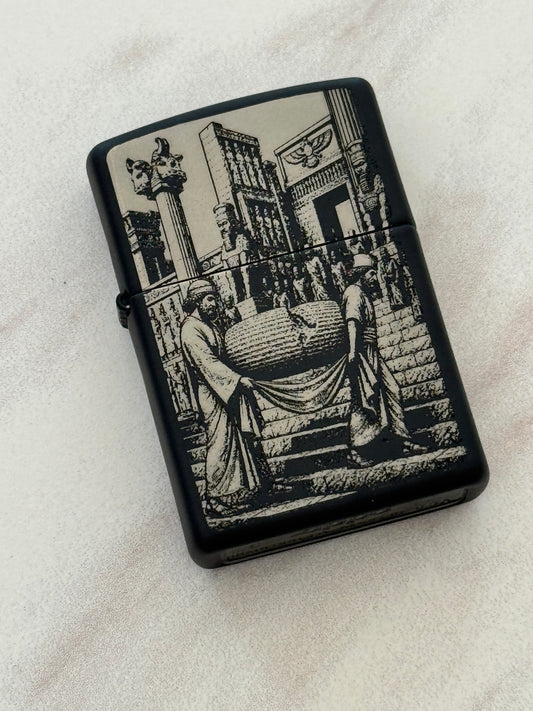 Persepolis Cyrus Cylinder Silver Zippo | فندک زیپو نقره‌ای منشور کوروش و تخت جمشید
