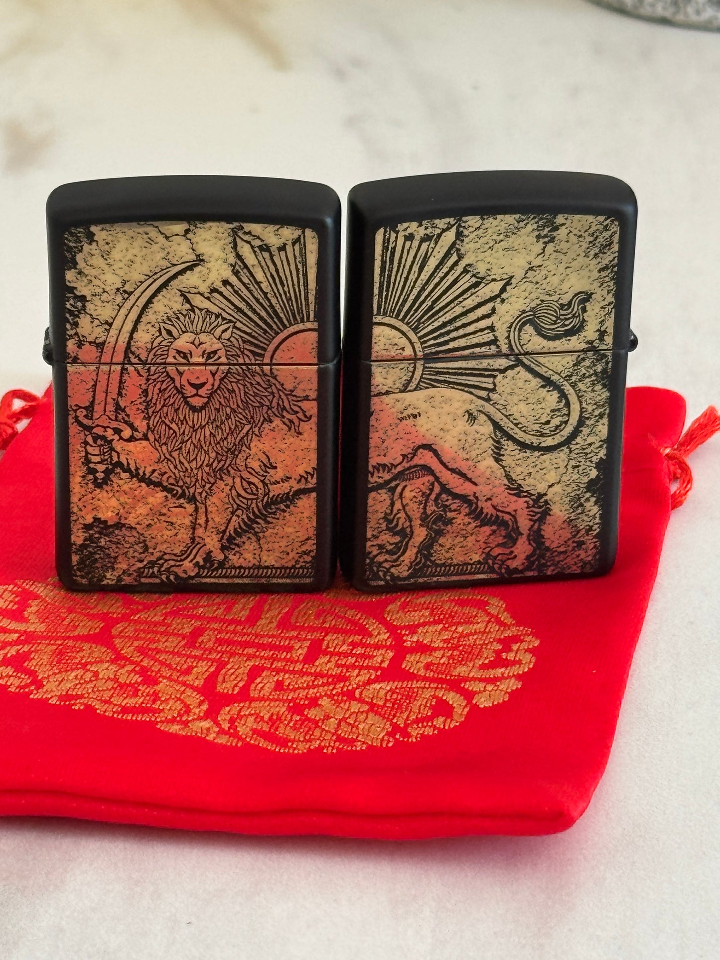 Golden Lion & Sun Zippo | فندک زیپو شیر و خورشید گلد