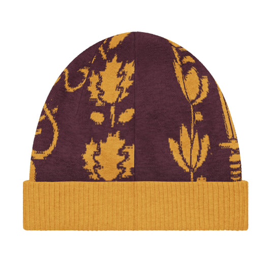 Lion and Sun knitted beanie, Persian heritage knitwear