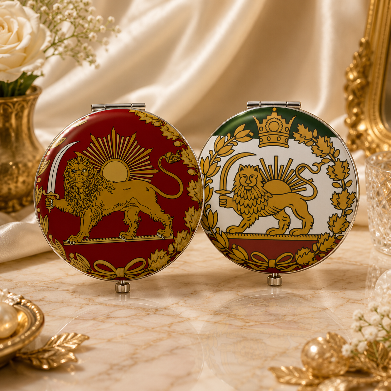 Double-Sided Lion & Sun Pocket Mirror | آینه جیبی دوطرفه شیر و خورشید